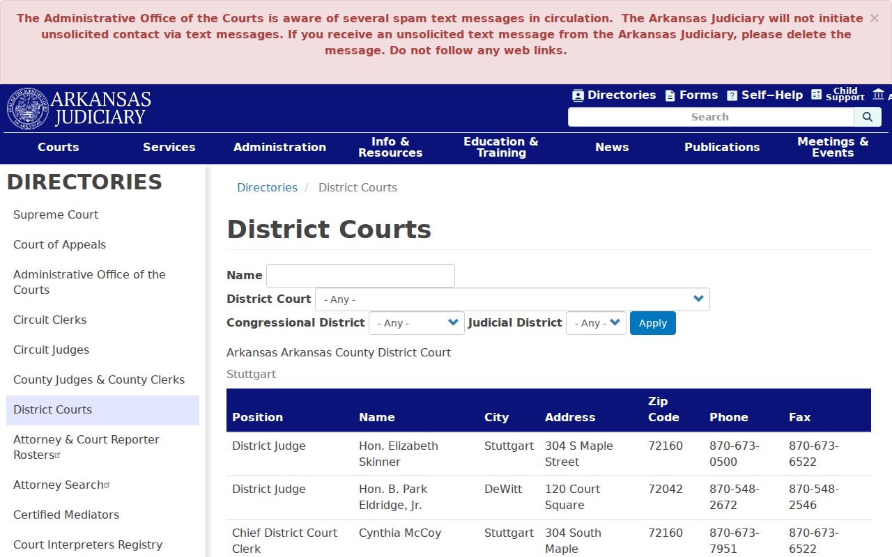 DeWitt warrants Arkansas County district court directory