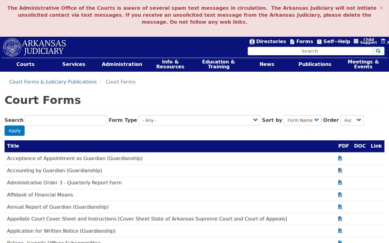 Arkansas County arrest warrant court form filters